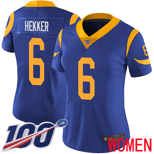 Los Angeles Rams Limited Royal Blue Women Johnny Hekker Alternate Jersey NFL Football #6 100th Season Vapor Untouchable